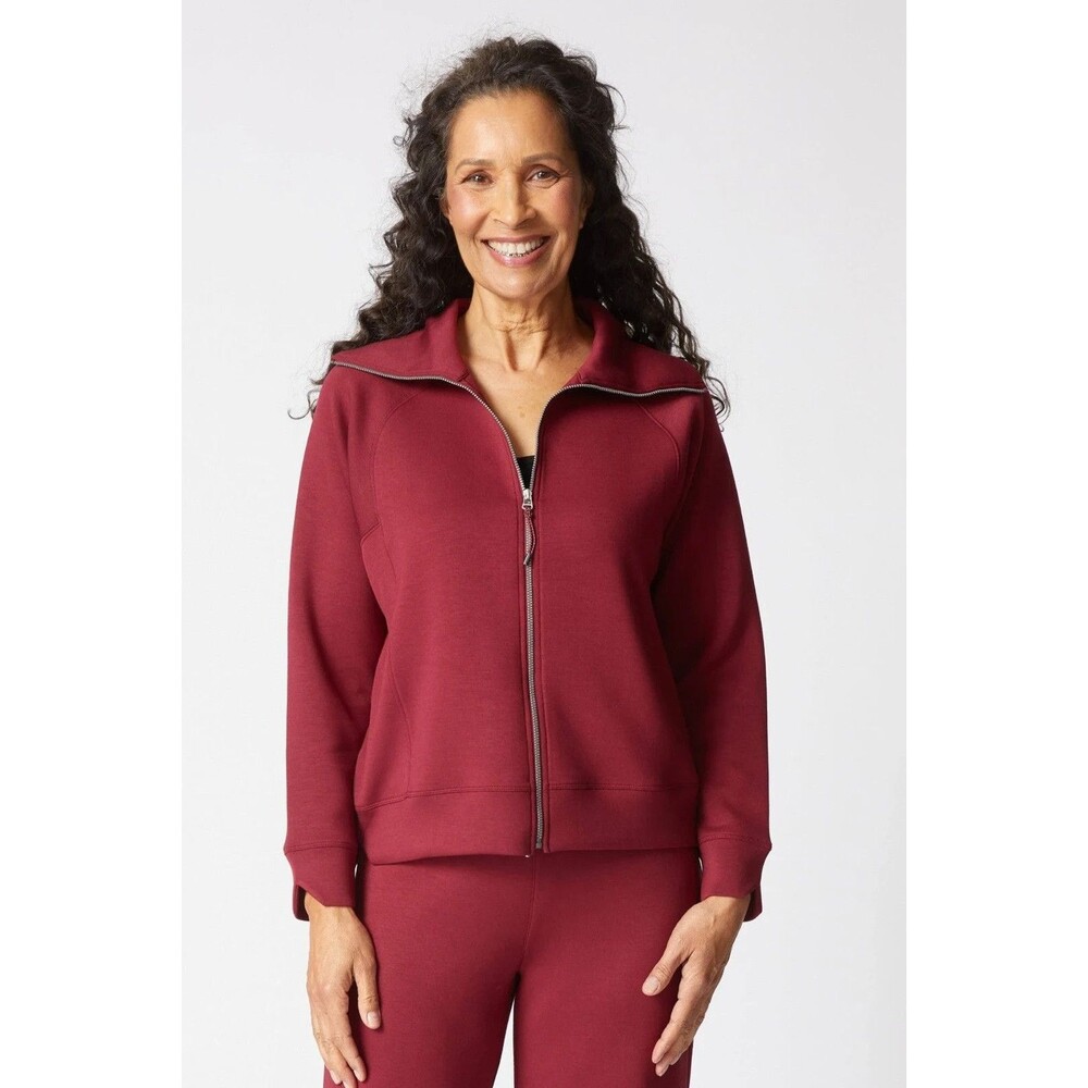 Habitat Womens Knit Roam Jacket Sweatshirt Mock Neck Full Zip Burgundy Sz Large